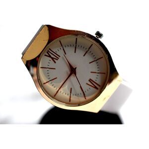 Ding Feng Fashion Rose Gold Tone White Face Pink Silicone Band New Battery Watch